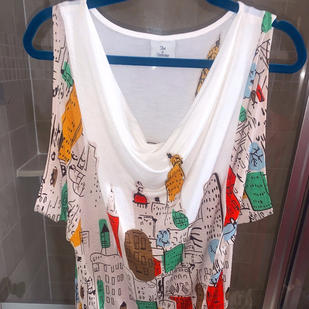 Hot & Delicious Oversized Graphic Blouse with Cowl Neck